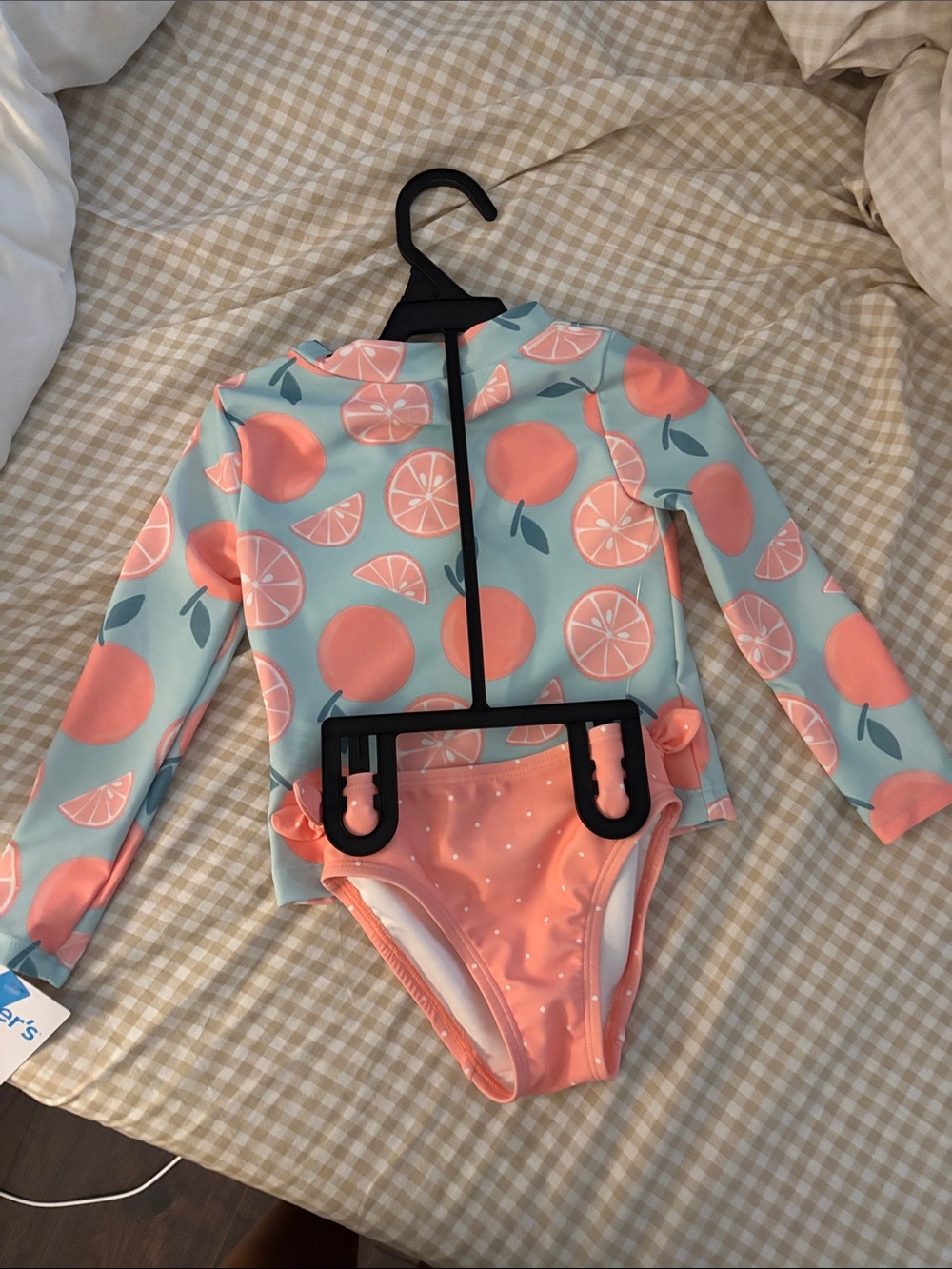 Carter's Peach Print Long Sleeve Rash Guard Swim Set - Mint & Peach